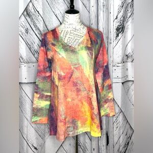 SOFT SURROUNDINGS Colorful Plein De Couleurs V-neck Shirt Top Sweater M